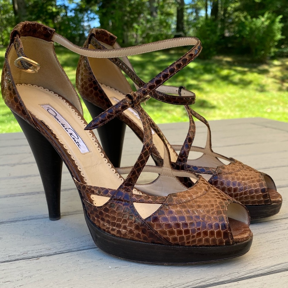 Oscar de la Renta Real Snake Skin High Heels.